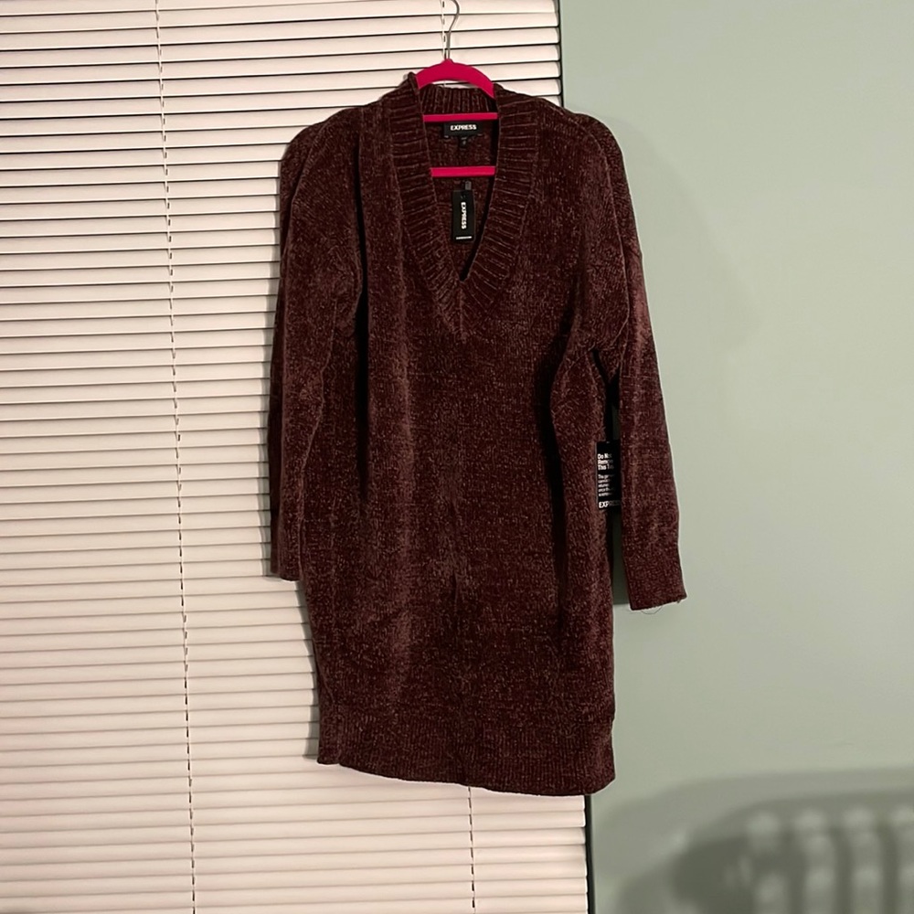 Purple Express V Neck Sweater Dress